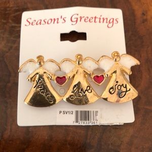 Great Xmas gift. Peace Love Joy angels pin